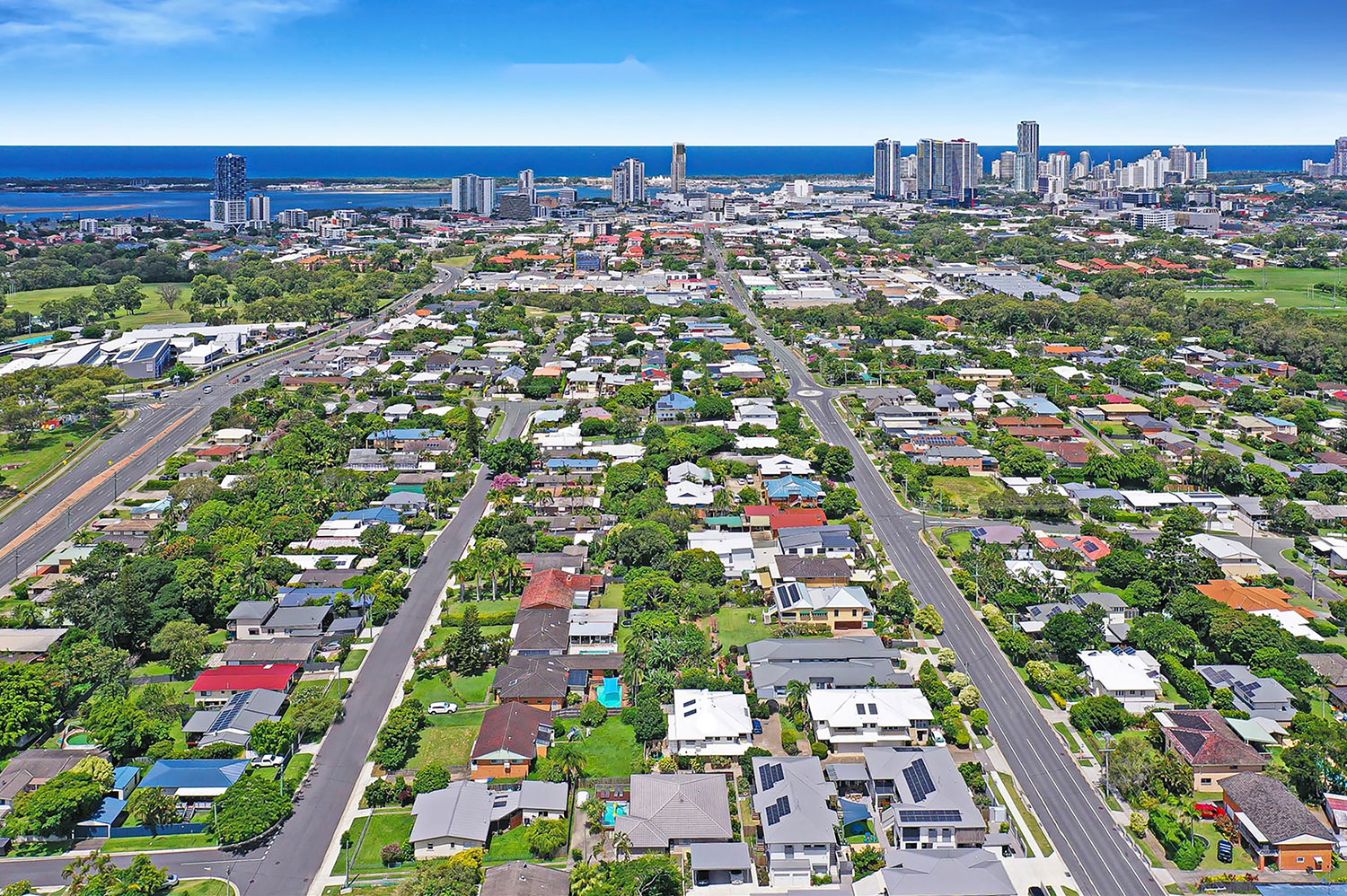 Aerial view of Southport from Johnston Street