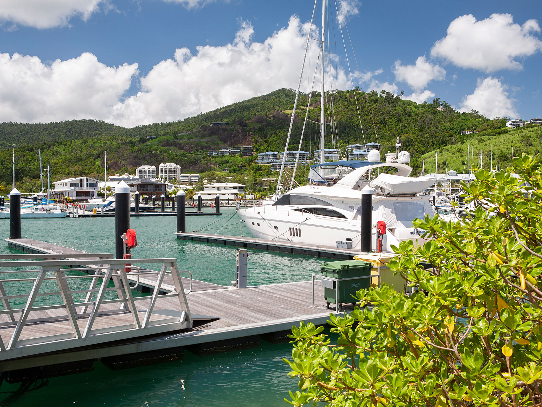 The recently developed Port of Airlie features a new passenger terminal along side private moorings 