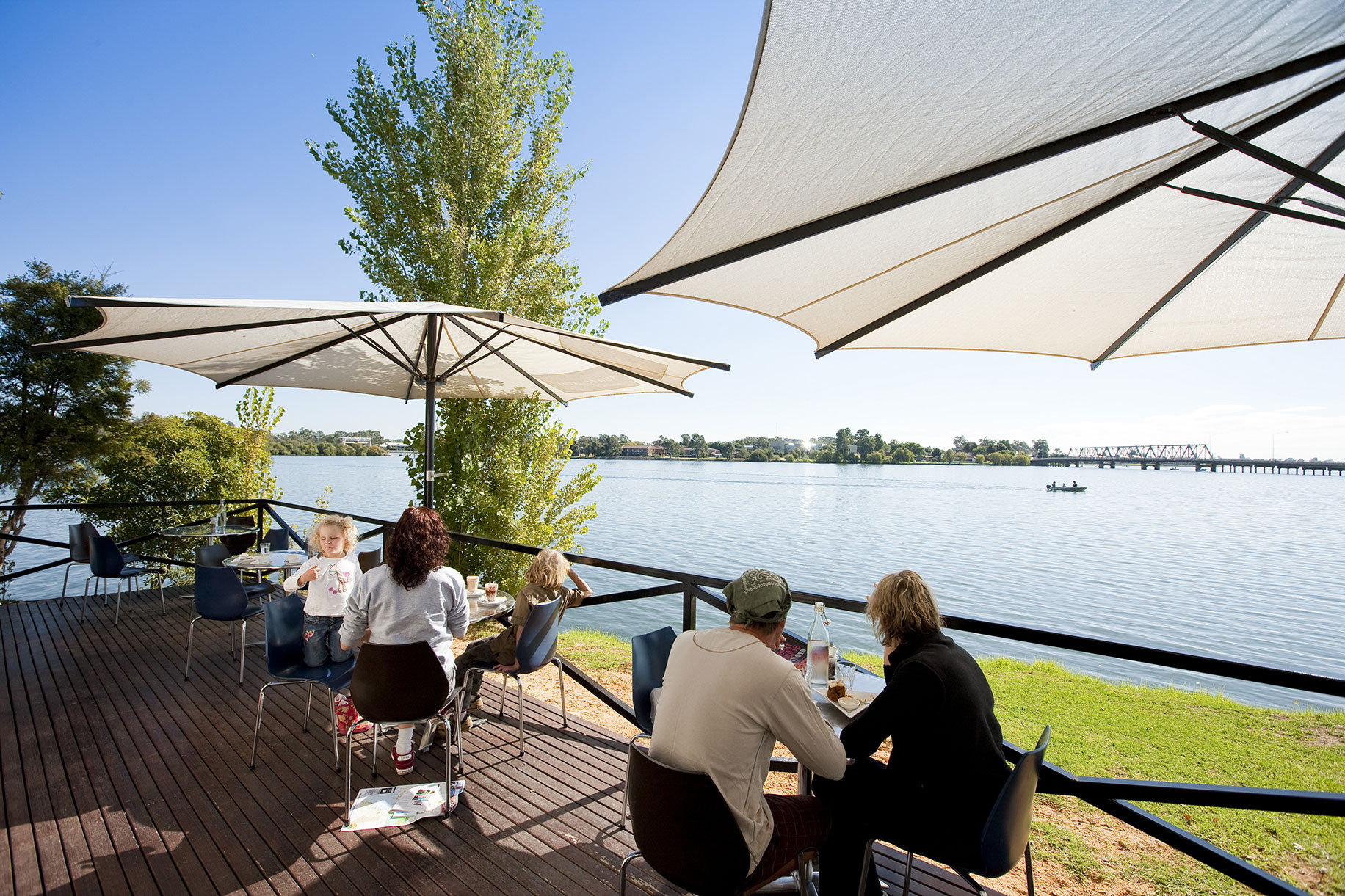 Waterfront dining at the Lakeside Cafe & Deck, Yarrawonga